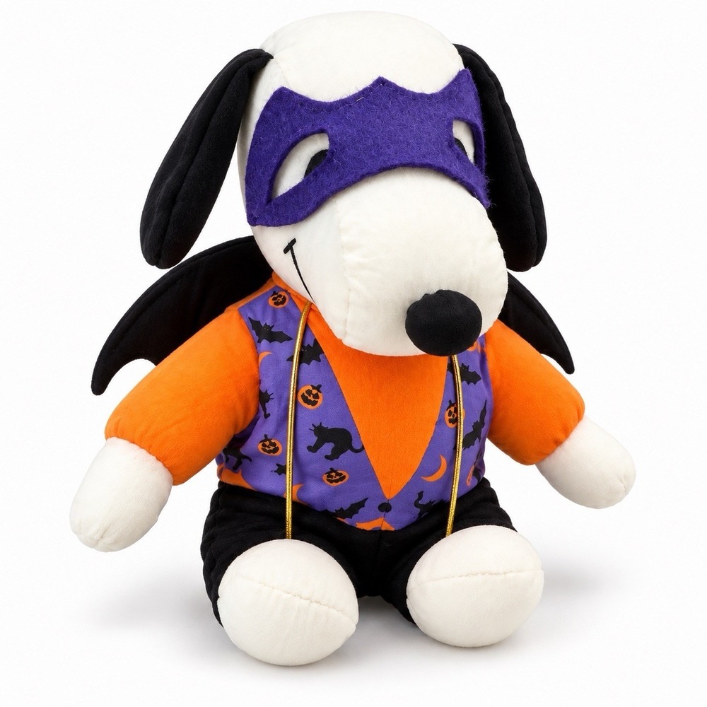 Vintage Peanuts Snoopy Halloween Vampire Dracula Plush Purple Mask Bat Cape